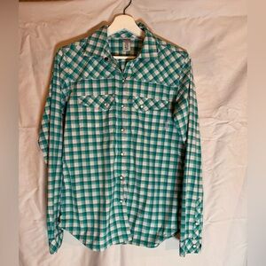 Stio Women’s Plaid Snap Button Shirt – Size Medium